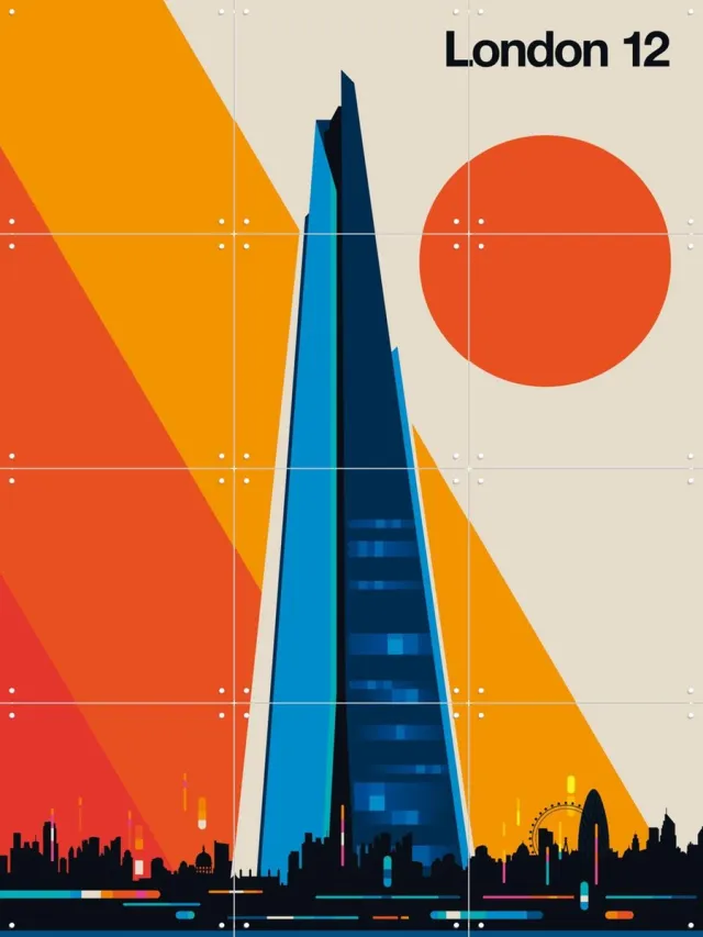 IXXI London 12, Bo Lundberg - 60 x 80 cm - Grote wanddecoratie en posters - Geometrische Kunst, Digitale Kunst, Grafisch Ontwerp, Illustraties Blauw