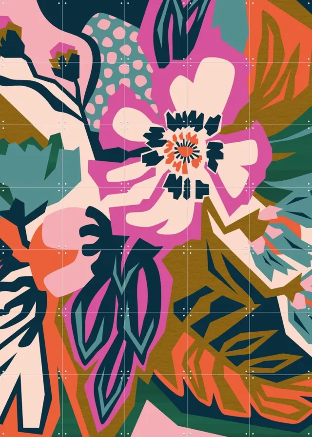 IXXI What a Coincidence, Megan Gallagher - 100 x 140 cm - Grote wanddecoratie en posters - Abstract, Grafisch Ontwerp, Speels, Kleurrijk Blauw / Oranje / Roze / Warme kleuren