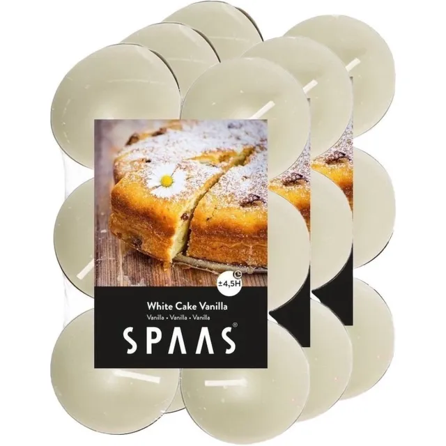 SPAAS Geurtheelichtjes/waxinelichtjes - 36x - White Cake Vanilla - 4,5 branduren - geurkaarsen Creme