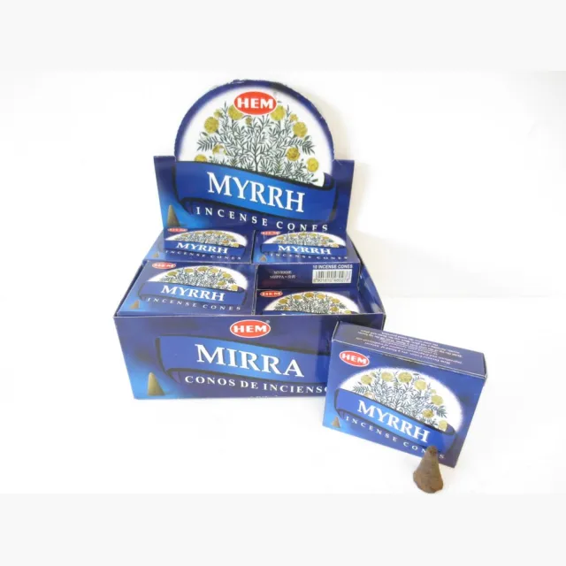 HEM Mirre Wierook Kegels / Cones - Voordeelbox (12 Pakjes / 120 Kegels) Zuiverend Geel