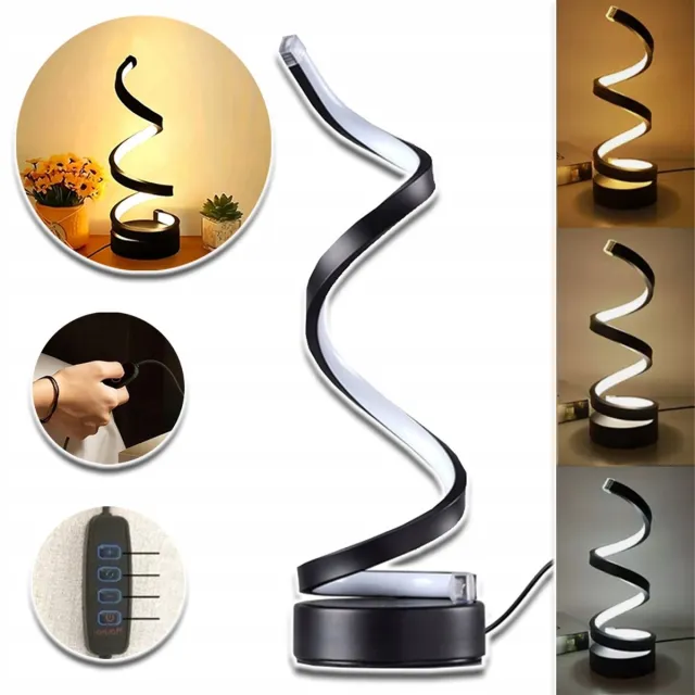 CHOOLY Spiraalvormige LED-Bureaulamp Met 3 Kleurtemperaturen En Traploze Dimfunctie - Oogvriendelijk Zacht Licht USB-Opladen - Modern Zwart 27,5 cm