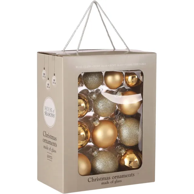 Mica Decorations Kerstballen glas goud - 26 stuks (ø7 cm)