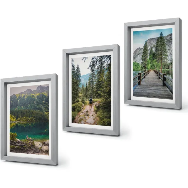 Coloray 4-Delige Schilderij Set - Bergen, meren, bossen en paden in de natuur - 20 x 30 cm - Wanddecoratie - Schilderijen Set - Interieur - Decoratieve Schilderijen Zilveren lijst