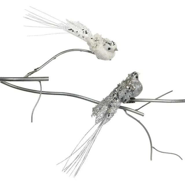 Goodwill Kerstbal-Vogel op klip - Wit-Zilver Lengte - 23 Cm Voordeelaanbod assortiment van - 2 stuks