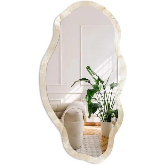 Coloray Beige Marmer Spiegel - Beige Strakke Rechthoekige Spiegel - Organische Spiegel - Woonkamer - Klassiek - 45x90 cm - Totale afmeting 52x97 cm Beige Marmerlook, Beige