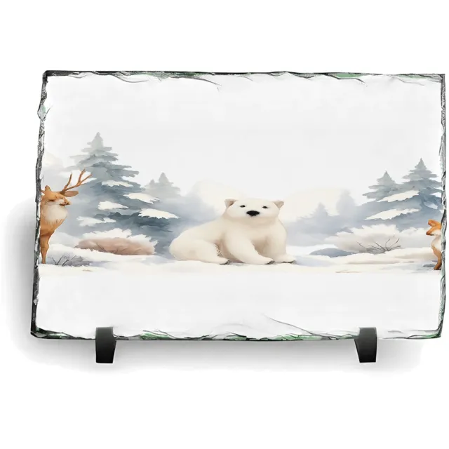 Mr Cadeautjes Leisteen rechthoek 14 x 19,5 - design Een herfstbos-scène met een nieuwsgierige egel en paddenstoe | cadeau Wit
