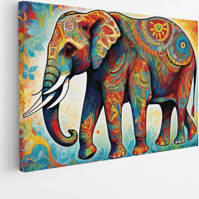 Saammp Canvas Schilderij - Olifant - Kleurrijke kunst - Dieren - 30x20 - Foto op canvas - Wanddecoratie - Muurdecoratie Woonkamer - Slaapkamer decoratie - Canvas Print Multicolor