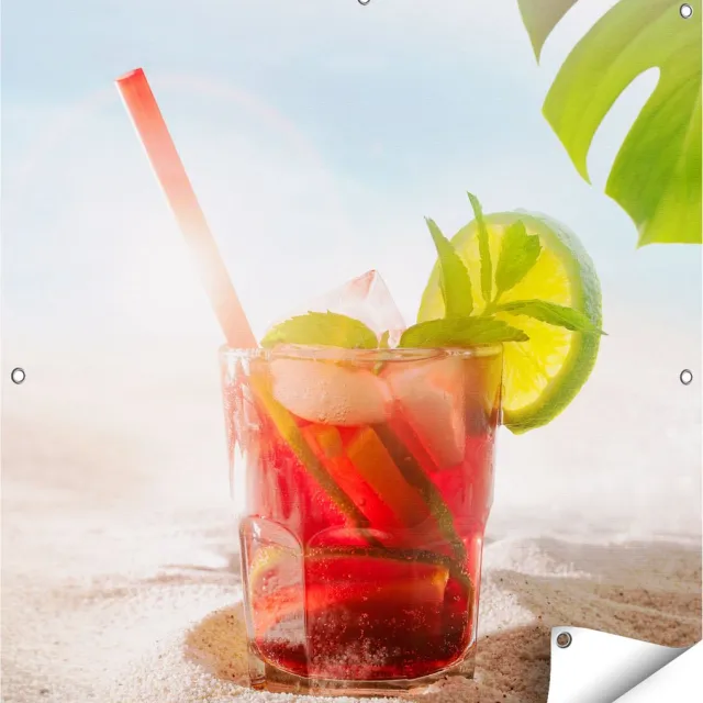 Gards Tuinposter Cocktail Mix Drankje op het Strand - 90x90 cm - Tuindoek - Tuindecoratie - Wanddecoratie buiten - Tuinschilderij Multikleur