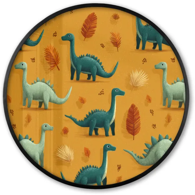 FrameYourWall Poster in lijst Rond - Fotolijst 80x80 cm - Posters - Dinosaurussen - Stekels - Herfstbladeren - Bruin - Ronde posterlijst zwart - Decoratie - Wanddecoratie woonkamer - Muurdecoratie slaapkamer