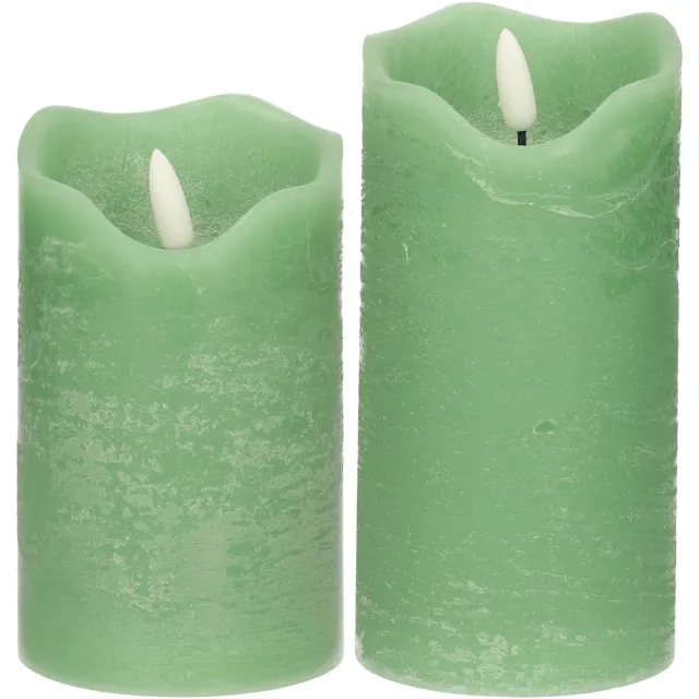 Stern fabrik LED kaarsen/stompkaarsen - set 2x st - mintgroen - H12,5 en H15 cm