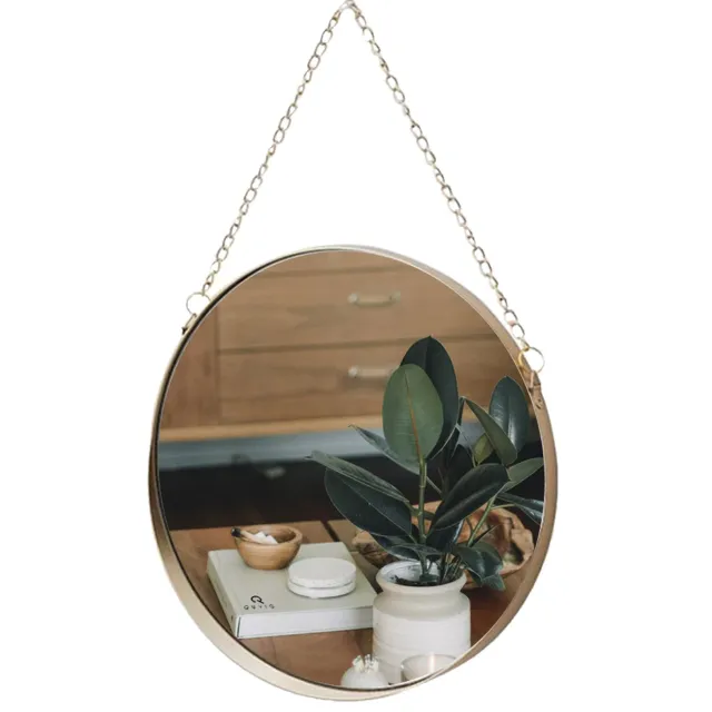 QUVIO Spiegel rond met ketting - Goud - Diameter 25,5 cm
