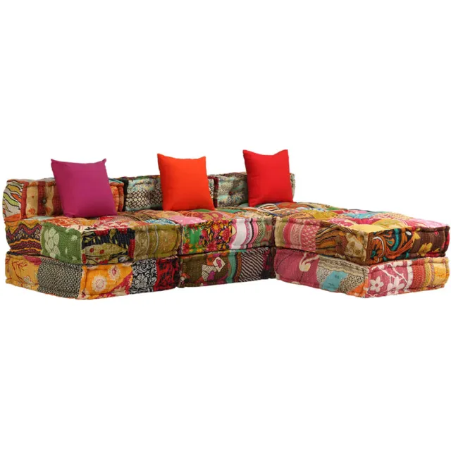 vidaXL Poef driezits modulair stof patchwork Meerkleurig