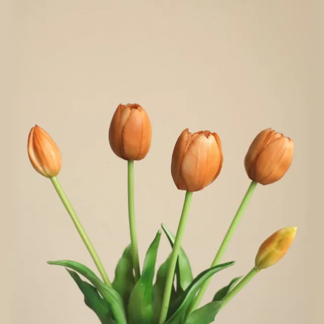Wonders at Home Official Real Touch Tulips - Gold - Real Touch Tulpen - Goud - Tulpen - Kunstbloemen - Kunst Tulpen - Kunst Boeket - Tulp - 40 CM - Bos Bloemen - Latex Bloem - Bruiloft