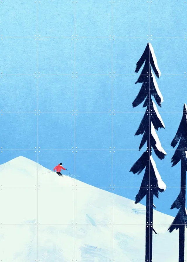 IXXI Minimalist Ski, Henry Rivers - 100 x 140 cm - Grote wanddecoratie en posters - Illustraties, Minimalisme, Grafisch Ontwerp, Woonkamer, Sport Koele tinten / Wit