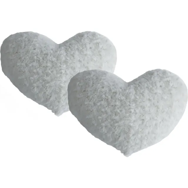 Atmosphera pluche bank kussen hartje vorm - 2x stuks - wit - 28 x 36 cm - Sierkussens - voor binnen