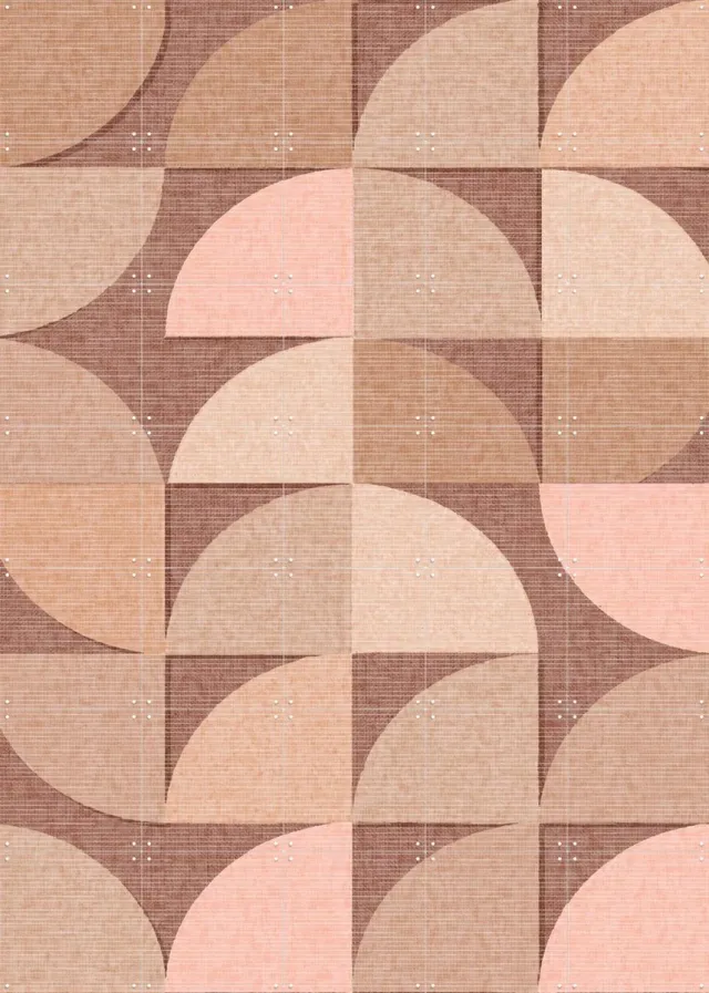IXXI Mid Century Retro Geometry Mocha Pink Light, Bloomery Decor - 100 x 140 cm - Grote wanddecoratie en posters - Abstract, Retro, Geometrische Bruin