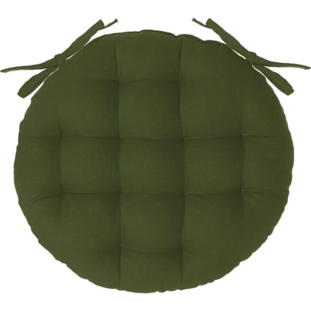 Atmosphera DELUXE stoelkussen rond kaki - ronde stoelkussens - D38 cm - Met 2 lintjes Grijs