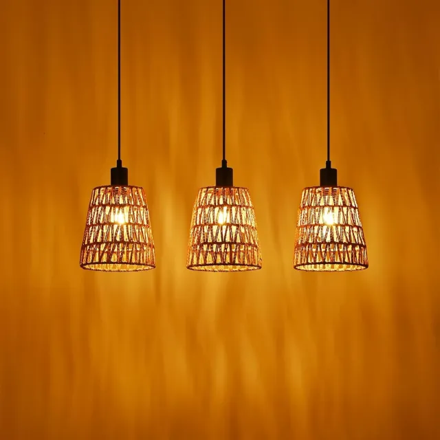 Glitzerlife Hanglampen - Boho Retro Vintage - 3xE27 - Verstelbare hoogte - Rattan papierkoord ijzer - Ø18cm - 25W - hanglampen eetkamer industrieel - Eetkamer Slaapkamer Woonkamer Rechte baan Nr. 2
