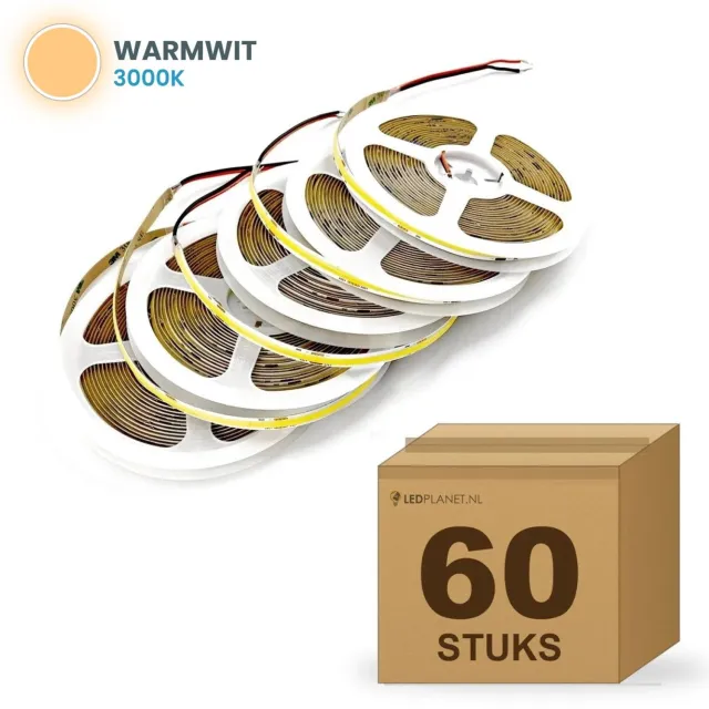 Tsong LED strip COB 5 meter - 60 stuks - 24V - 8W/m - Warmwit 3000K - 800 lm/m - CRI>90 - IP20