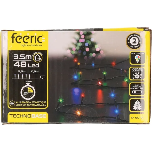 Feeric lights & Christmas Feeric lights Feestverlichting - gekleurd - 3,5 m- 48 led lampjes - zwart snoer - batterij