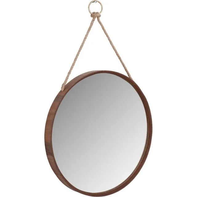 Tobeyz Wandspiegel - Rond - ø50cm - Bruin kleur - Houtenlijst - Linnen ophangriem - Muurdecoratie - 4cmx50cm - Spiegel Wanddecoratie