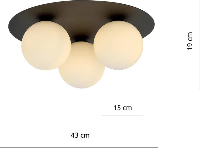 Emibig Esbjerg triple plafondlamp zwart met 3 witte opaalglas bollen E14 - Perfecte verlichting voor elke ruimte Zwartachtig