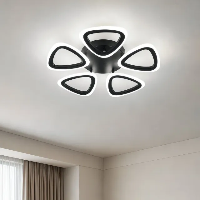 Lemonmax LED plafondlamp 35 W met 5 driehoekige LED-lichtlussen, 3 kleurtemperaturen en geheugenfunctie, Ø 48 cm, metaal en acryl - Zwart