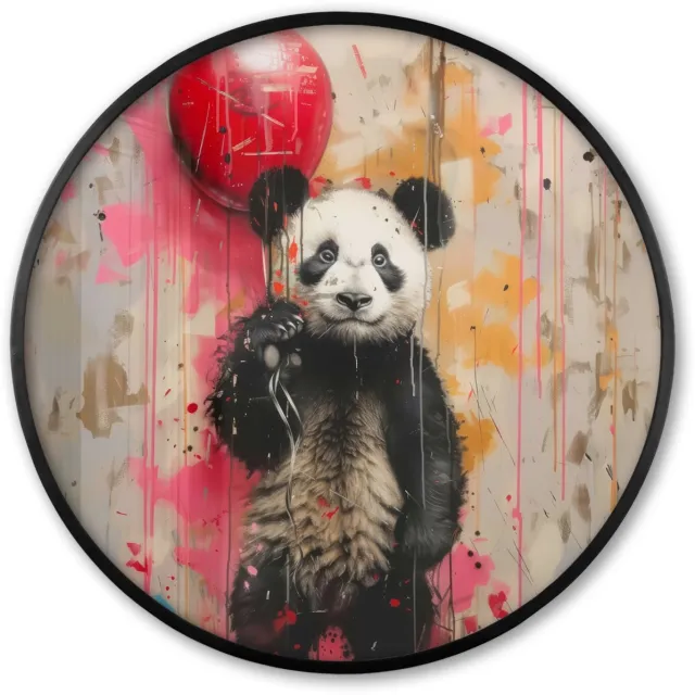 FrameYourWall Poster in lijst Rond - Fotolijst 60x60 cm - Posters - Graffiti - Panda - Ballon - Street art - Dier - Ronde posterlijst zwart - Decoratie - Wanddecoratie woonkamer - Muurdecoratie slaapkamer