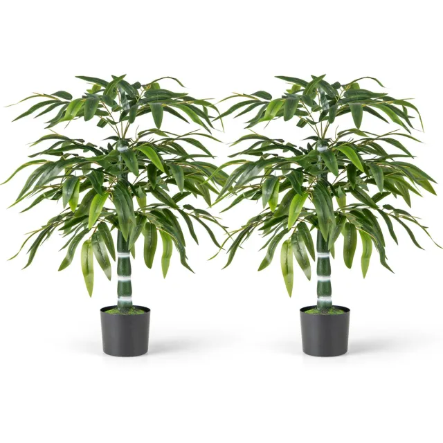 Costway Set van 2 kunstplanten, bamboe, 100 cm kunstboom met pot, stammen en verstelbare takken, kunstplant voor thuis, kantoor, bamboeboom, bamboedecoratie, kamerplant, decoratie, groen