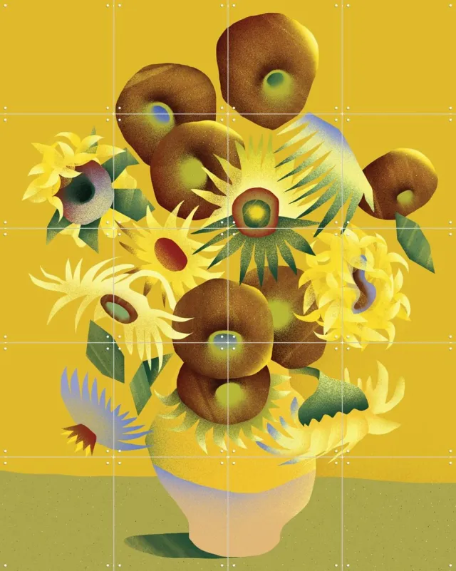 IXXI Sunflowers, Studio Muti & Van Gogh 21st Century - 80 x 100 cm - Grote wanddecoratie en posters - Digitale Kunst, Illustraties, Speels, Klassiek Geel