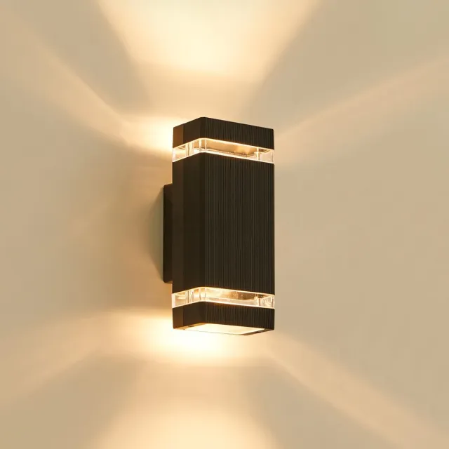 celavy Buitenwandlamp Up Down - Zonder Sensor - IP65 Waterdicht - Vierkante Wandlamp Voor Buiten - Inclusief 2x GU10 3000K - Gevelverlichting Voor Huis - Zwart Zwart-1-laags rechthoek