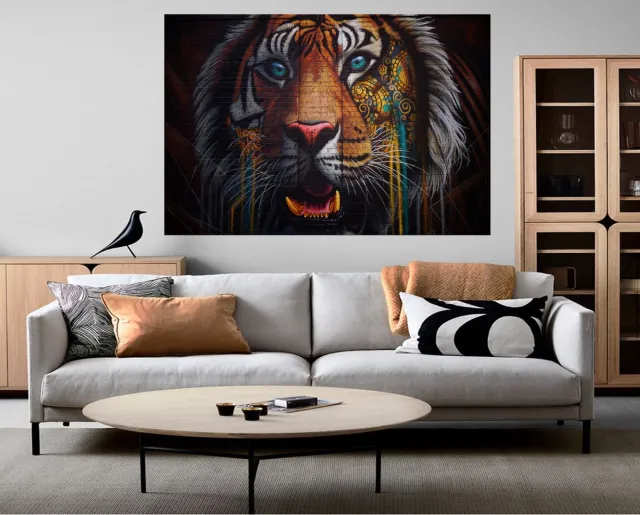 Shirili Odalar Canvas Schilderij - Kleurrijke tijger - 100x70 cm Meerkleurig