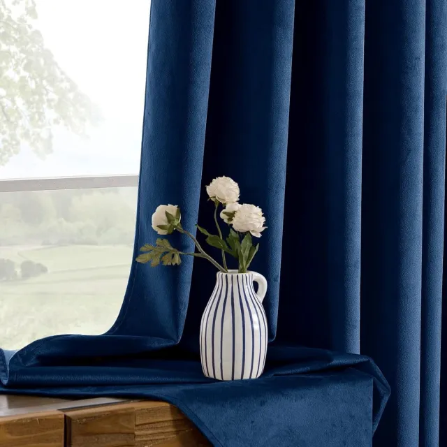 Thuys Gordijnen, 100% ondoorzichtig, fluweel, gordijnen voor slaapkamer, ondoorzichtig, thermische gordijnen met inslagringen, koudebescherming, verduisteringsgordijn, set van 2, 140 x 225 cm Z-donkerblauw