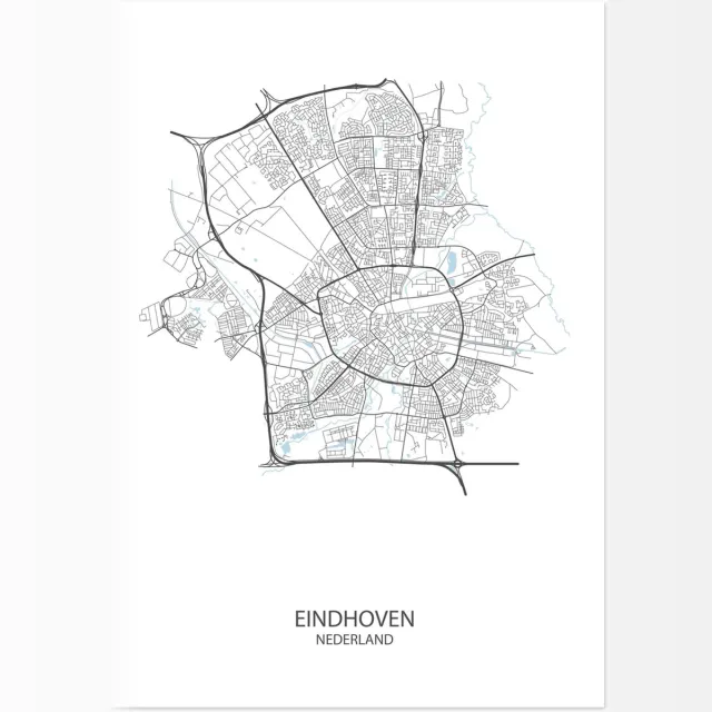 De Lange Koe Poster - Eindhoven Plattegrond - 42 X 29.7 Cm - Wit