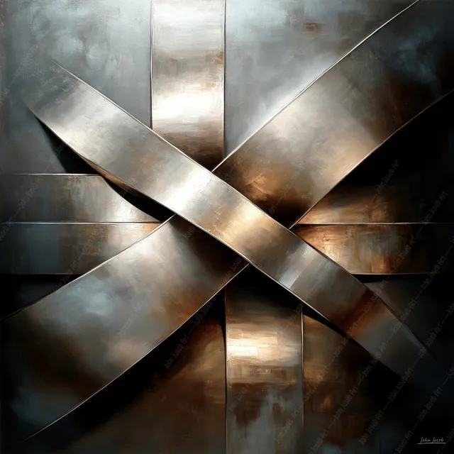 John Joseb Art (Canvas) 60x60 | Geometrisch abstract, industrieel, metaal, aluminium, staal, kunst | vierkant, zwart, bruin, koper, grijs, zilver, modern | Foto-Schilderij canvas print (wanddecoratie) Canvas, dikte 2 cm