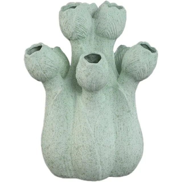 PTMD Ellodie Terquoise Ceramic Tulip Shaped Tulip VaseM Blauw