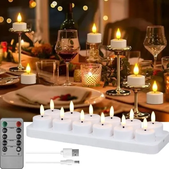 Mrilary 12 Led Theelichtjes Oplaadbaar Met Laadstation En Usb-Kabel - Elektrische Kaarsen Flikkeren Met Afstandsbediening - Timer - Dimbaar - Warmwit