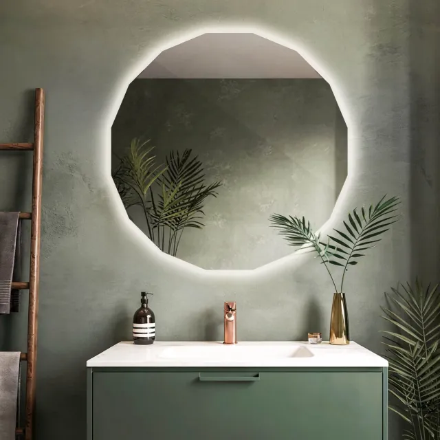Coloray LED Spiegel Symmetrische Vorm - Unieke Vorm Spiegel LED - 50 cm x 50 cm - Spiegel Badkamer Hoekige Vorm met Verlichting - Design Spiegel Geometrisch LED - Neutraal Licht - Symmetrische LED Spiegel - Moderne Wielhoekige LED Spiegel Neutraal Wit