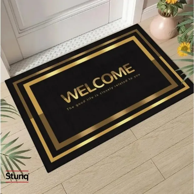 Stunq Deurmat 'Welcome' Zwart en Goud - Antislip Machinewasbaar 60x40 cm