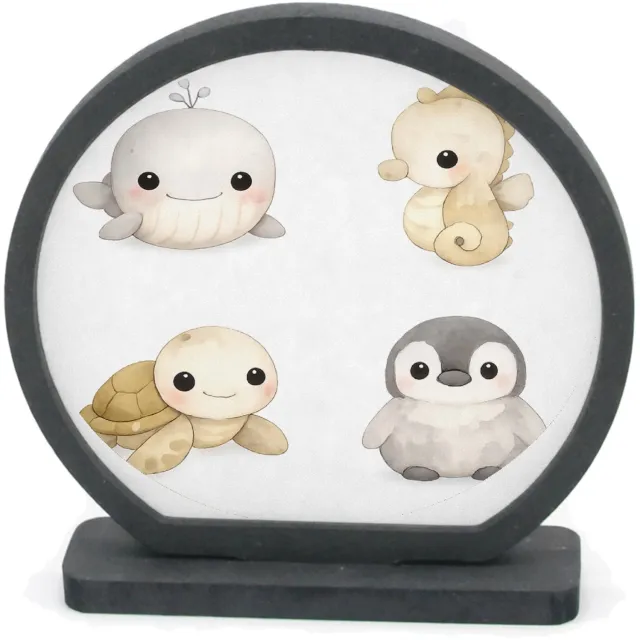 Mr Cadeautjes Houten fotolijst rond met MDF inleg - design Pastel zeedierenportretten met minimalistische witte ruimte | cadeau