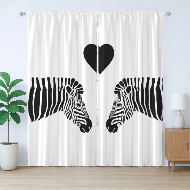 ABAKUHAUS Safari Rustiek Gordijn, Romantisch Patroon met 2 Zebra's, Gordijn met Plooiing, Lusjes en Haken , 280 x 260 cm, Houtskoolgrijs en Wit
