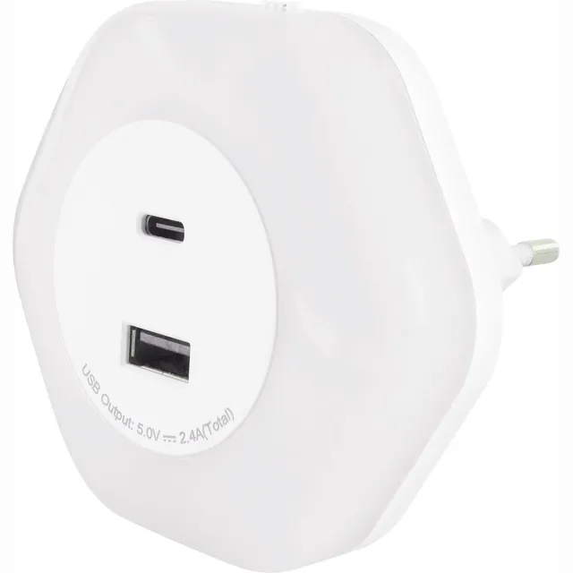 STRÜHM OZIL - 2 stuk - Stopcontact wandlamp / nachtlamp - 1 x USB A - 1 X USB C - Wit - Neutraal licht kleur