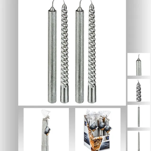 Feeric lights & Christmas Set van 4 zilverkleurige glitterstokkaarsen, 48 g Gris