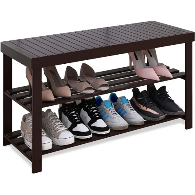 BOG Bamboe Schoenenrek Voor Onder Bank - 3-Laags Schoenen Organizer - Opbergplank Voor Hal, Badkamer, Woonkamer - Donkerbruin