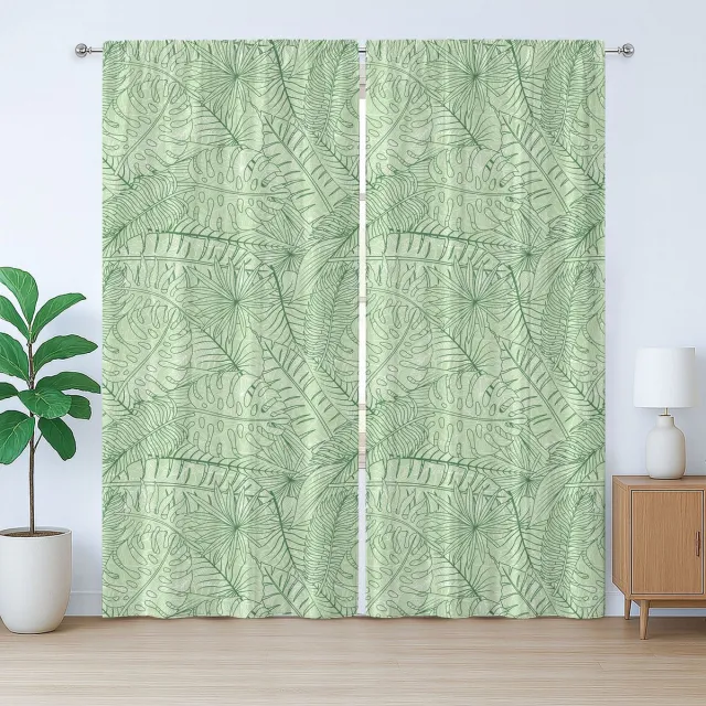 ABAKUHAUS Natuurlijk rustiek gordijn, met opgevulde bladeren, geplooid gordijn voor de slaapkamer met lussen en haken, 280 x 175 cm, lichtgroen