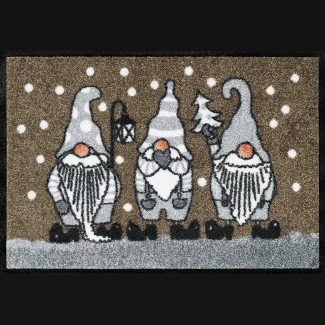 Unyqoos Wasbare deurmat met winterkabouters voor binnen en buitengebruik 40x60 cm, bruin