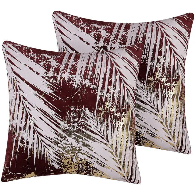 Beliani CALLA - Sierkussen set van 2 - Bordeaux - 45 x 45 cm - Fluweel Rood