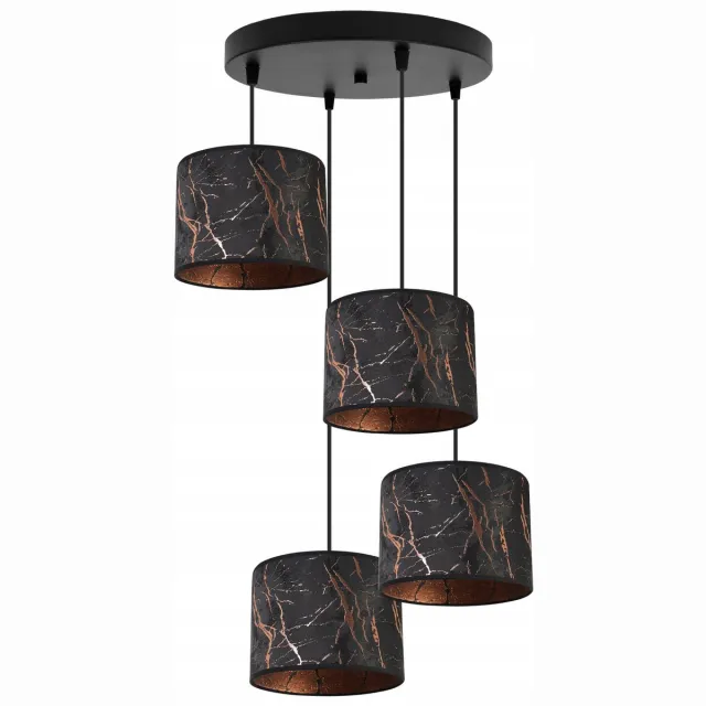 HOME LIGHT Light-Home Werona – Plafondlamp 4-lichts – Zwart – Stoffen kap koper – In hoogte verstelbaar Zwart met koper