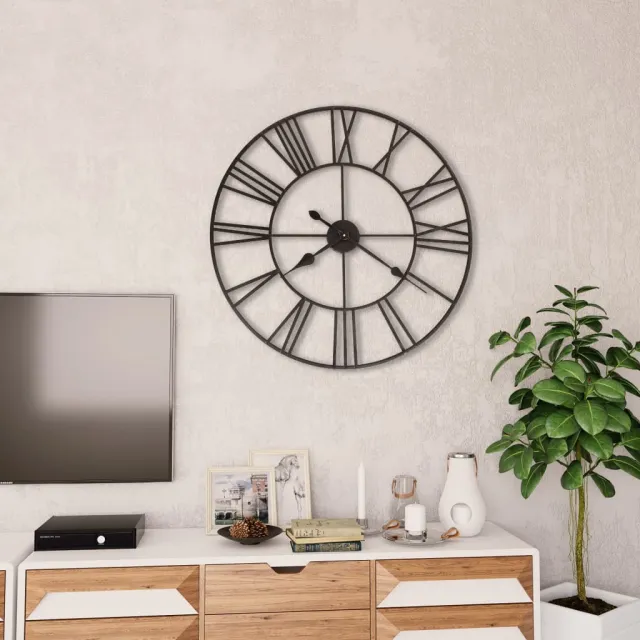vidaXL Wandklok vintage-stijl met quartz-mechanisme XXL 80 cm metaal zwart, foto 2
