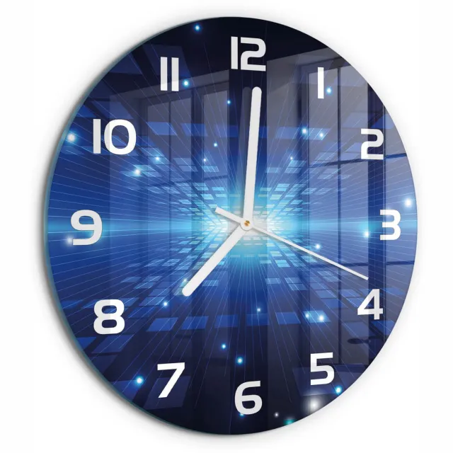 TULUP Wandklok - 3D-achtergrond Glazen Klok Met Print - fi30 cm - Blauw Wandklok Glas Met Motief - Witte handen - Ronde Klok - Wandklok Glas Decoratie - Gekleurde Glazen Klok
